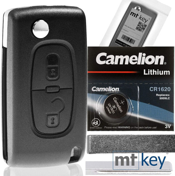 HU83 Folding Key Shell Remote Control Car Key 2 Buttons Blank + Battery Compatible with Citroen/Peugeot/Fiat