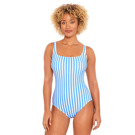 Time and Tru One Piece Swimsuit Women SZ L White Striped Square Neck Sleeveless