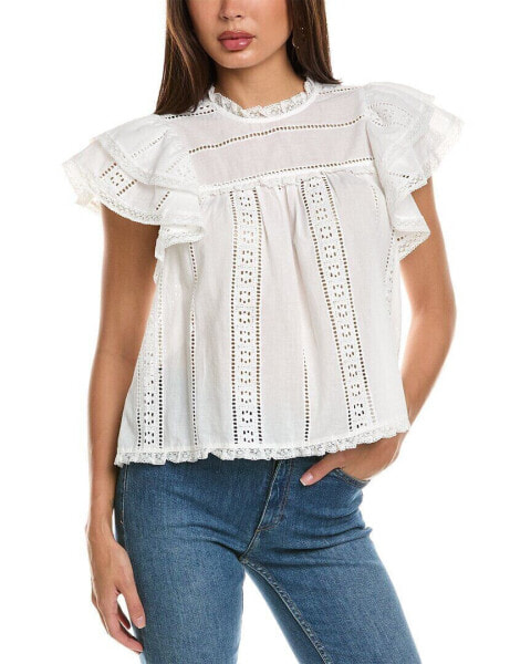 Stellah Voile Ruffle Top Women's White M