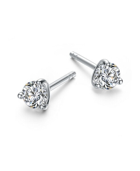 Gv Sterling Silver Cubic Zirconia Solitaire Stud Earrings