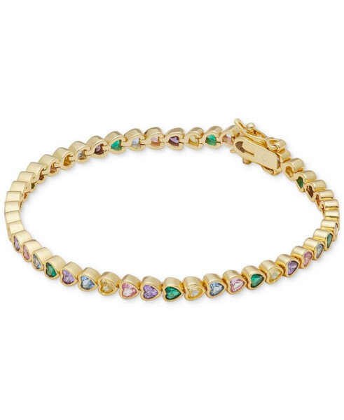 Gold-Tone Multicolor Mixed Stone Heart Tennis Bracelet