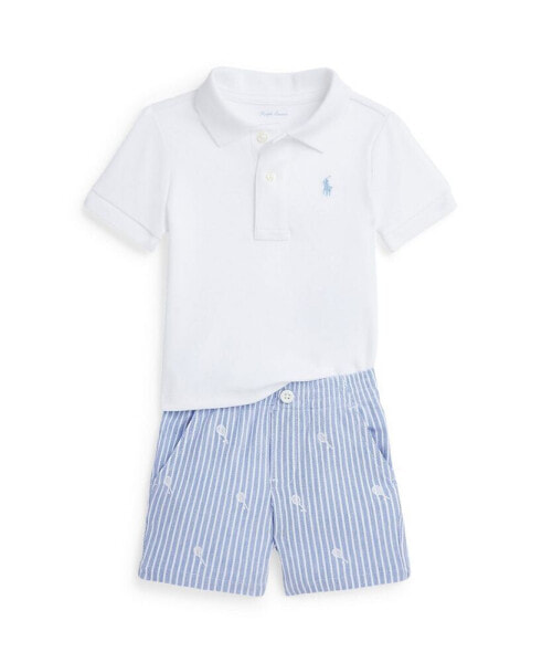 Baby Boys Soft Cotton Polo Shirt and Mesh Shorts Set