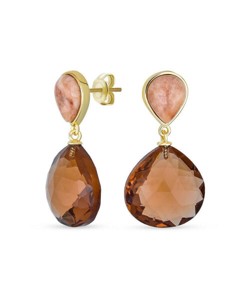 Серьги Bling Jewelry изящные Смоки кварцевые серьги-капли в форме груши в персиковых и шоколадно-коричневых оттенках 14K Gold Plated
