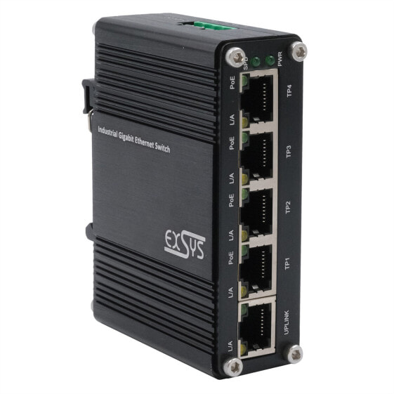 Exsys Switch 5Port Industrie Ethernet PoE 4x10/100/1000Tx 12-48VDC - Switch - 0.1 Gbps