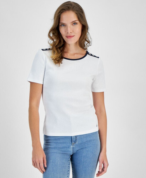 Women's Cotton Button-Trim Short-Sleeve T-Shirt