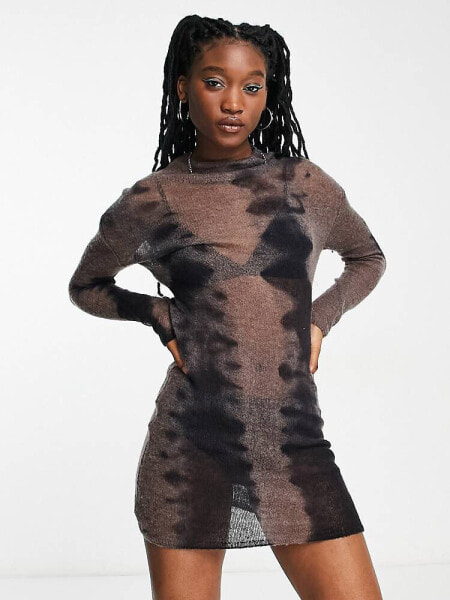 Weekday Tini knitted mini dress in brown gradient