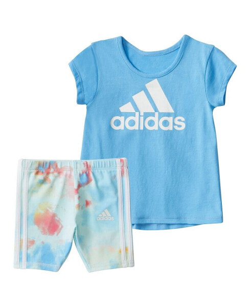 Baby Girls Two-Piece Short Sleeve Back Pleat Top Bike Short Set