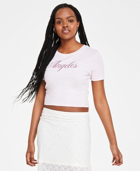 Juniors' Embroidered Ribbed Top