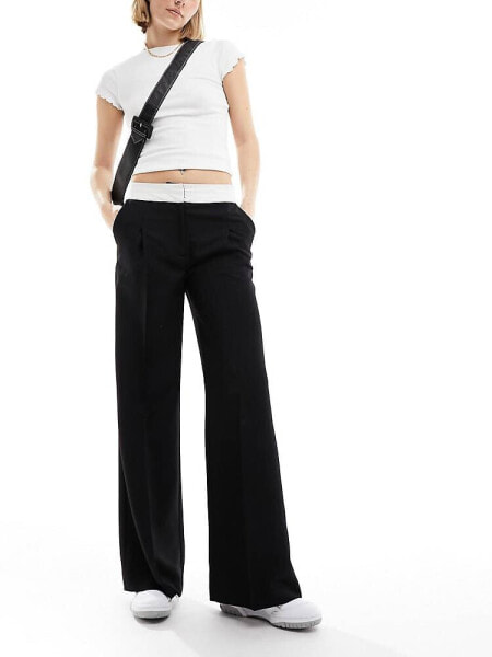 Miss Selfridge fold over waistband trouser in black