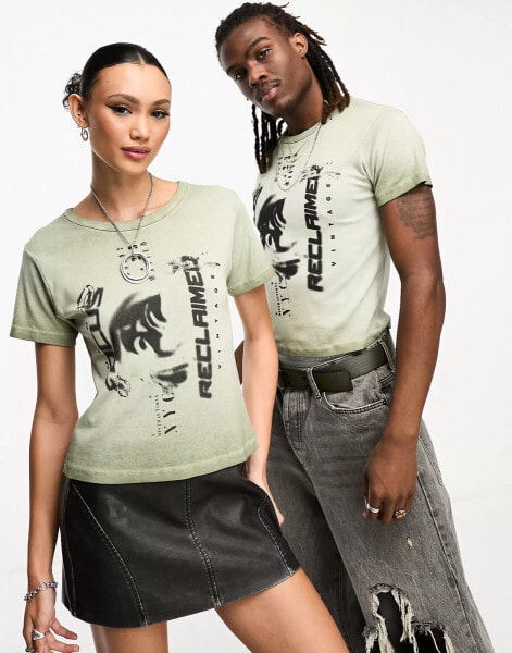 Reclaimed Vintage unisex 90s shrunken tee in Y2K khaki print