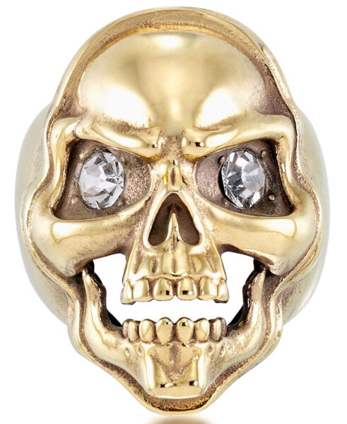 Men's Cubic Zirconia Skull Ring in Yellow Ion-Plated Stainless Steel