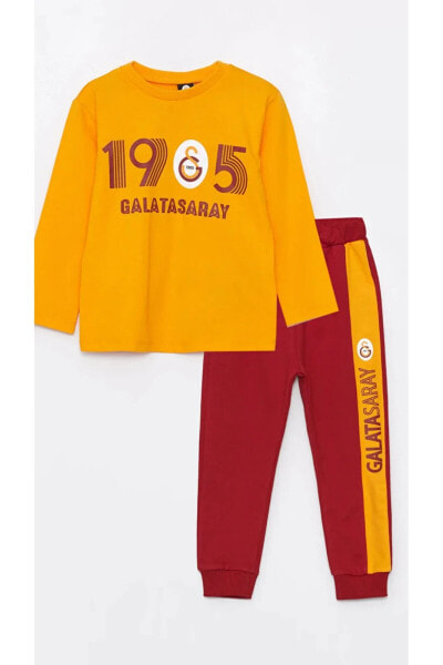 Bisiklet Yaka Galatasaray Baskılı Erkek Bebek Sweatshirt ve Eşofman Altı Takım