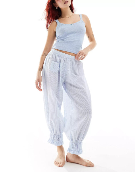 Free People pointelle tank and striped longline bloomer nightwear set in light blue