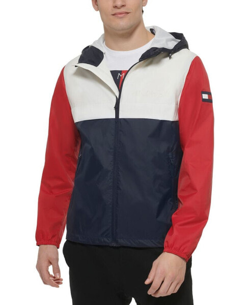 Men's Stretch Hooded Zip-Front Rain Jacket