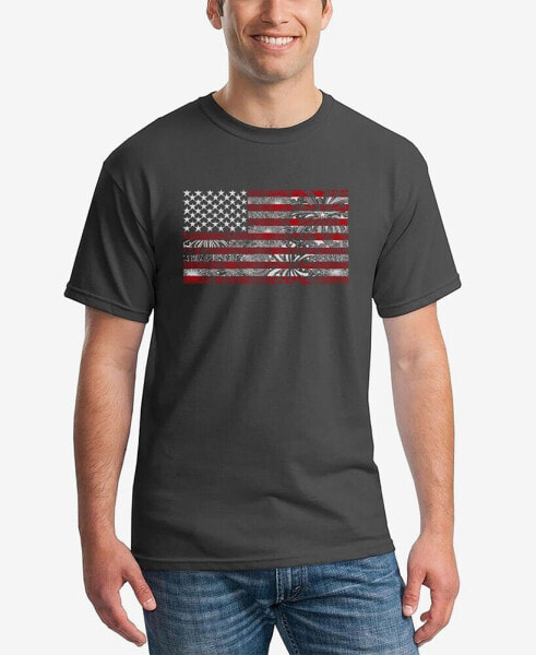 Men's Word Art Fireworks American Flag T-shirt