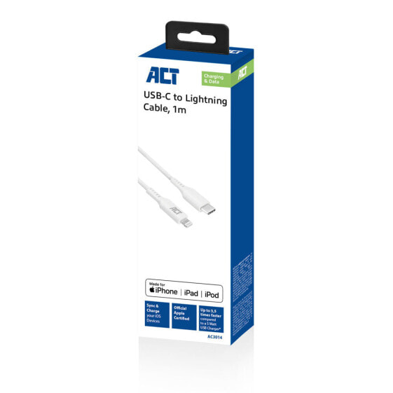 ACT AC3014 - 1 m - Lightning - USB C - Male - Male - White