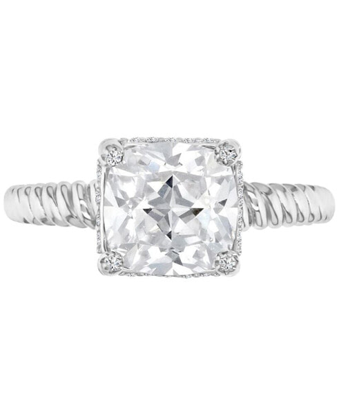 Cubic Zirconia Cushion-Cut Solitaire Twist Rope Engagement Ring