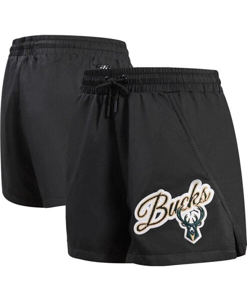 Women's Black Milwaukee Bucks Script Woven Shorts