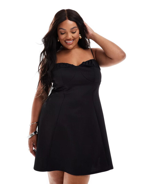 ASOS DESIGN Curve ruched bust cami mini dress in black