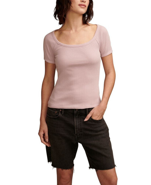 Women's Short-Sleeve Rib-Knit Top