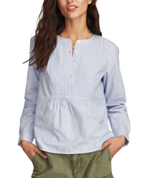 Women's Striped Cotton Pintuck-Bib Blouse