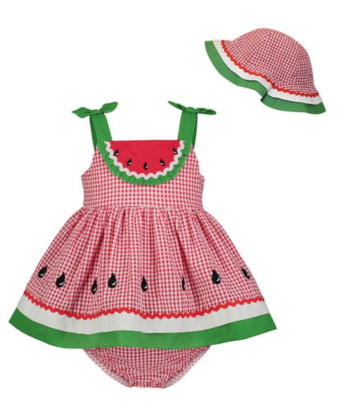 Baby Girls Waterrmelon Seersucker Sundress Hat Set