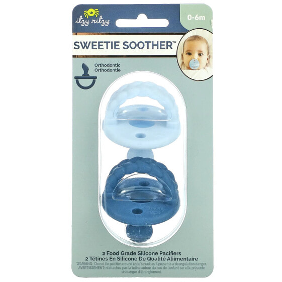 Sweetie Soother, Food Grade Silicone Pacifiers, 0-6 Months, Sky & Surf Braids, 2 Pacifiers