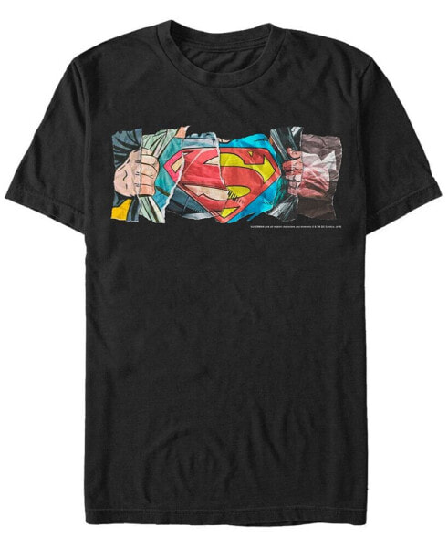 DC Men's Superman Paper Collage Logo Short Sleeve T-Shirt