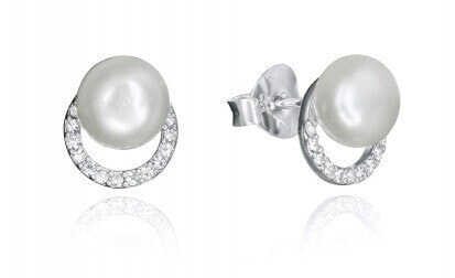 Gentle silver earrings with zircons and Clasica pearl 71051E000-68