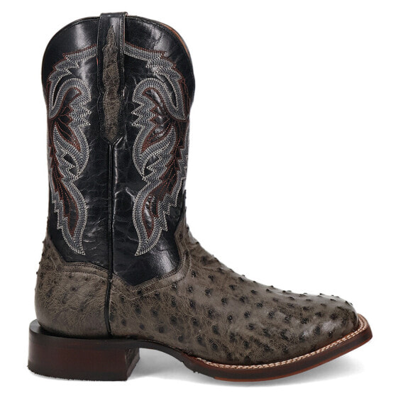 Dan Post Boots Alamosa Ostrich Square Toe Cowboy Mens Black, Grey Casual Boots