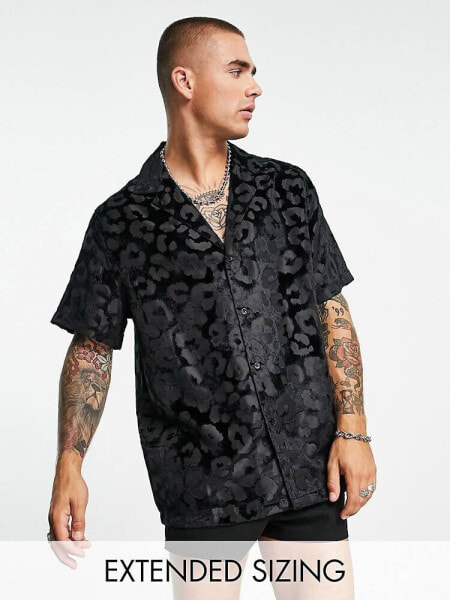 ASOS DESIGN regular shirt in velvet burnout leopard print jacquard