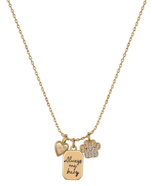 Cubic Zirconia Paw and 14K Gold Flash-Plated Always My Baby and Heart Pendant Necklace