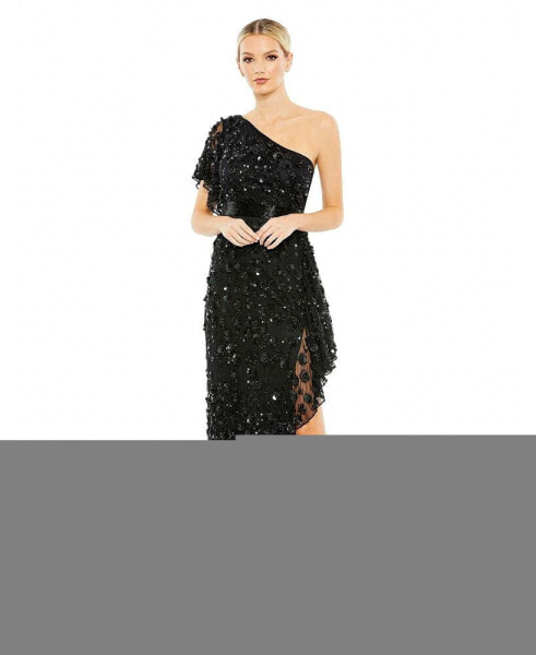 Women's Asymmetric Beaded One Shoulder Gown