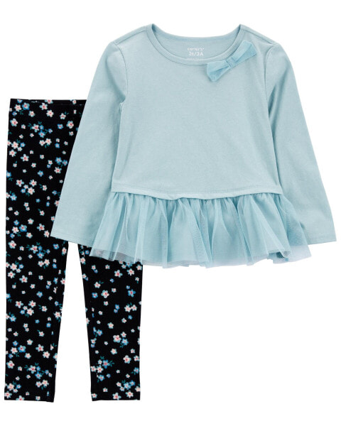 Baby 2-Piece Peplum Tulle Top & Floral Legging Set 12M