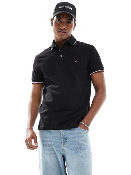 Tommy Hilfiger 1985 tipped slim polo shirt in black