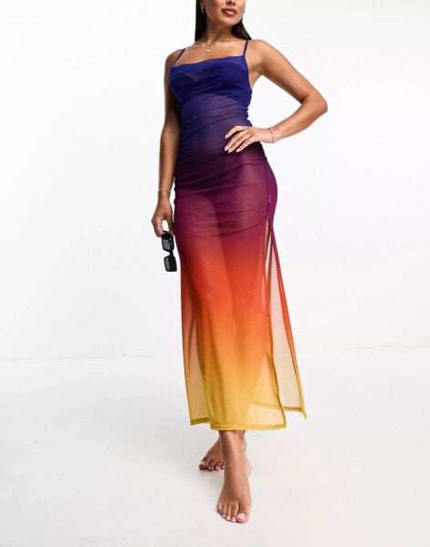 Miss Selfridge beach ombre mesh maxi dress