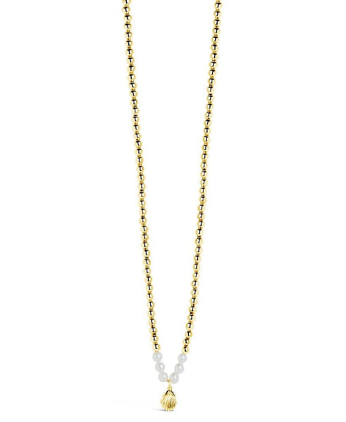 Silver-Tone or Gold-Tone Cultured Pearl And Shell Pendant Marjorie Necklace