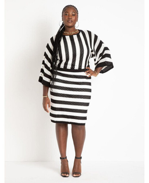 Plus Size Crochet Sweater Midi Skirt - 26/28, Black