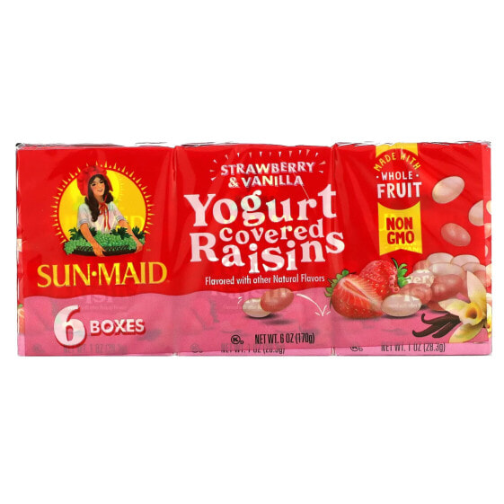 Yogurt Covered Raisins, Strawberry & Vanilla, 6 Boxes, 1 oz (28.3 g) Each