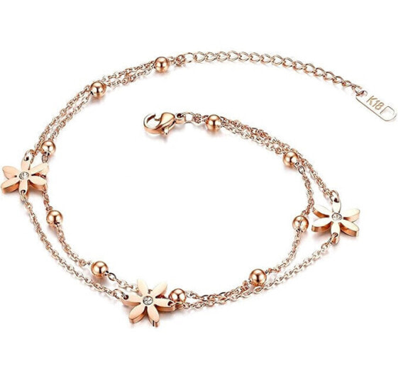 Double bronze leg bracelet with flowers