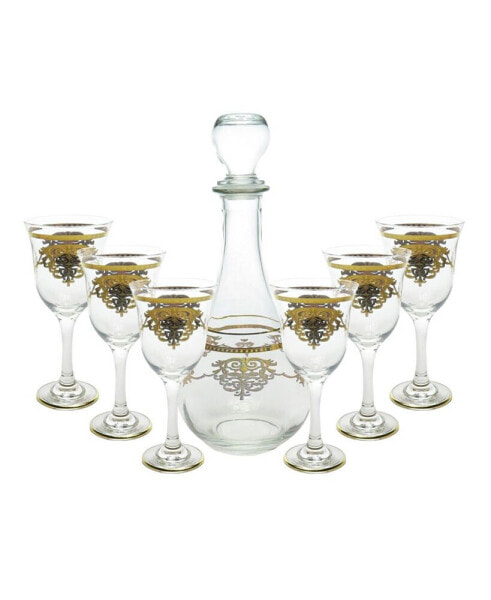 7 Piece Wine Set With Gold Artwork