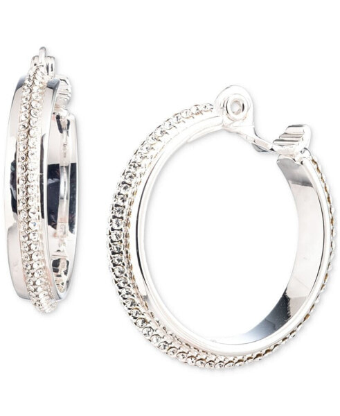 Silver-Tone Small Pavé Hoop Clip-On Earrings, 0.98"