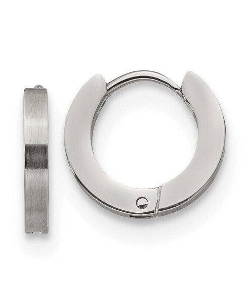 Stainless Steel Brushed and Polished Hinged Hoop Earrings