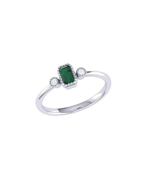 Emerald Cut Emerald Gemstone, Natural Diamonds Birthstone Ring in 14K White Gold