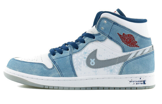 【定制球鞋】 Jordan Air Jordan 1 Mid SE 新中式 中国风 雪花兔 幸运兔年 潮流 水洗 中帮 复古篮球鞋 男款 白蓝 / Кроссовки Jordan Air Jordan DN3706-401