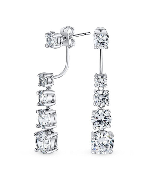 Modern Classic Bridal Graduated Cubic Zirconia CZ Drop Back And Front Stud Jacket Long Linear Earrings For Women
