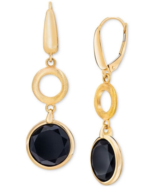 Onyx Circle Leverback Drop Earrings in 14k Gold