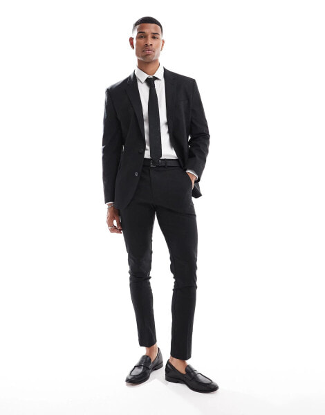 ASOS DESIGN skinny linen mix suit trousers in black