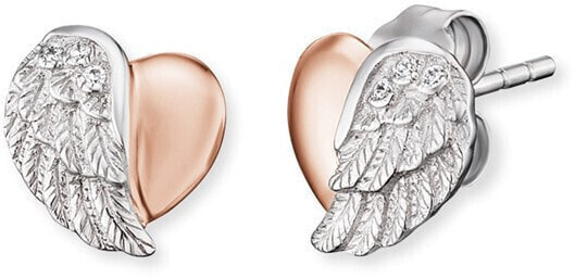 Silver earrings Heart with angel wings and zircons ERE-LILHEARTWBI