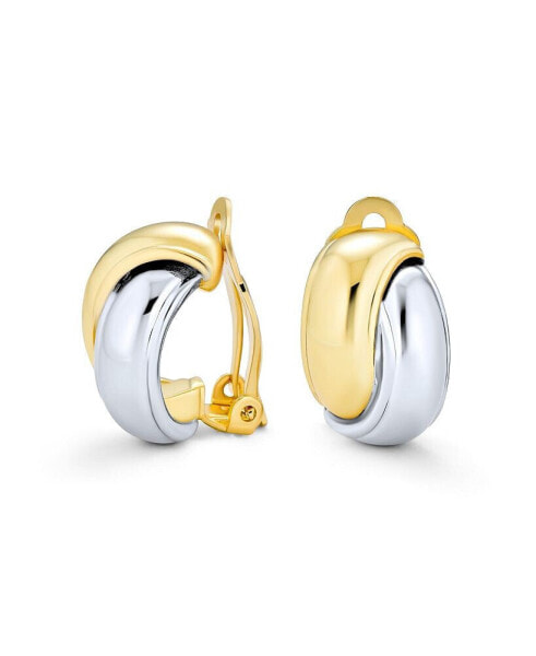 Серьги Bling Jewelry двухтонные в форме кольца, полудуги, для непроколотых ушей, полированные
